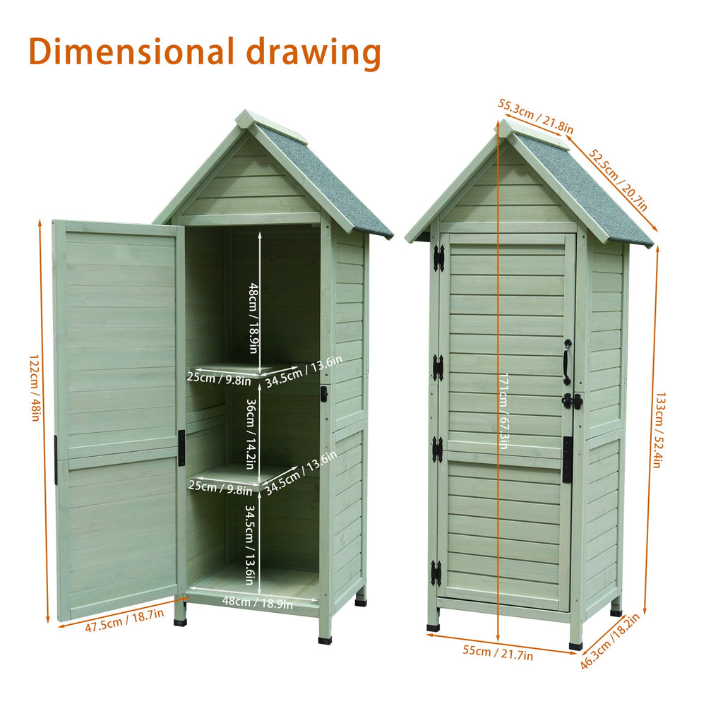 Outdoor Wooden Storage Shed, Tall Narrow Garden Tool Cabinet