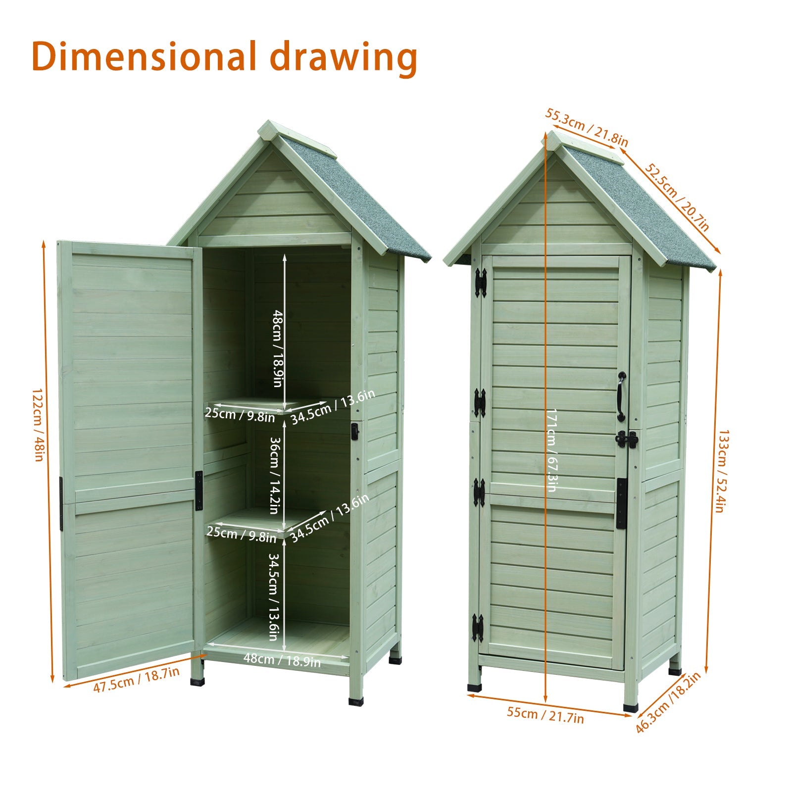 Outdoor Wooden Storage Shed, Tall Narrow Garden Tool Cabinet