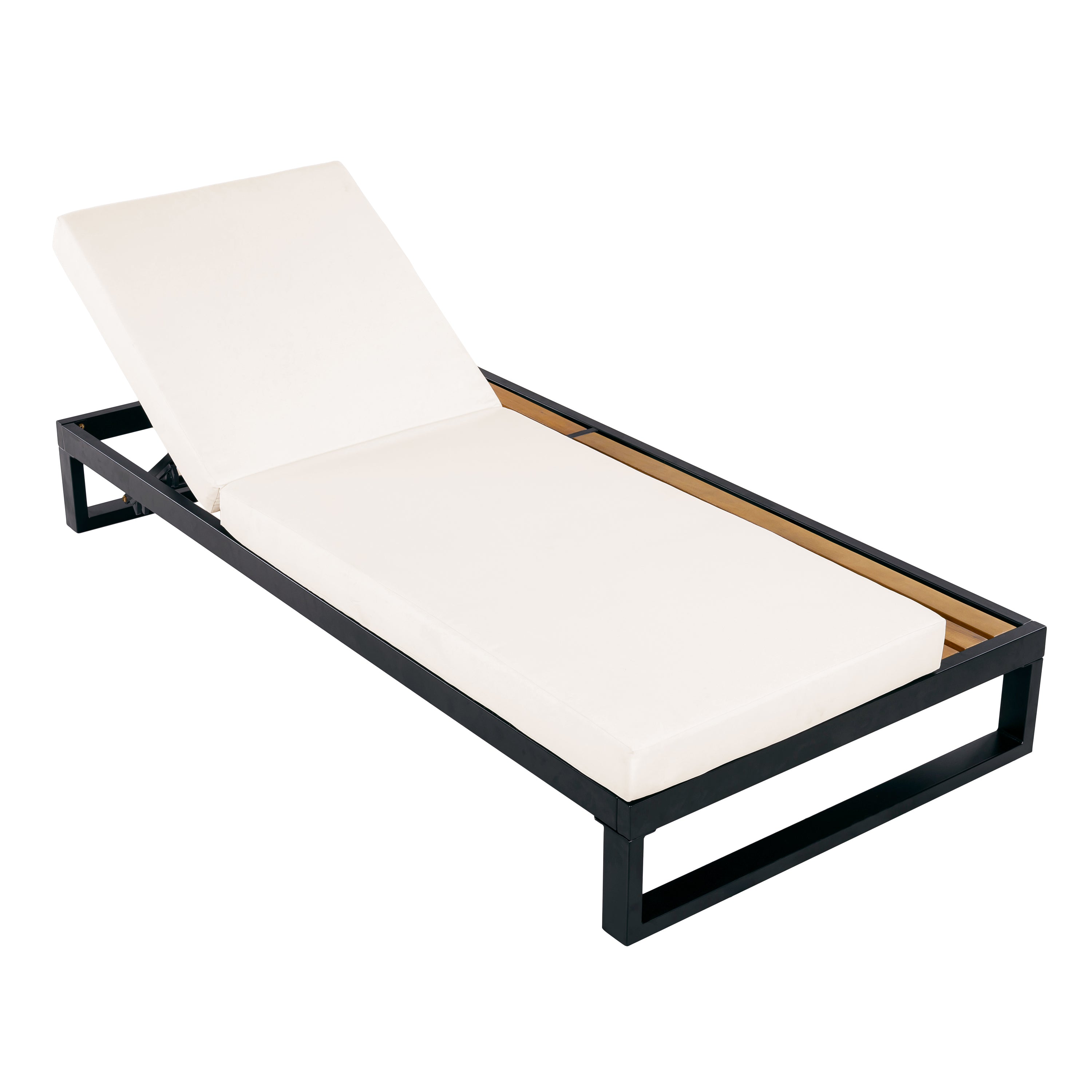 Black Iron & Teak Finish Chaise Lounge Set
