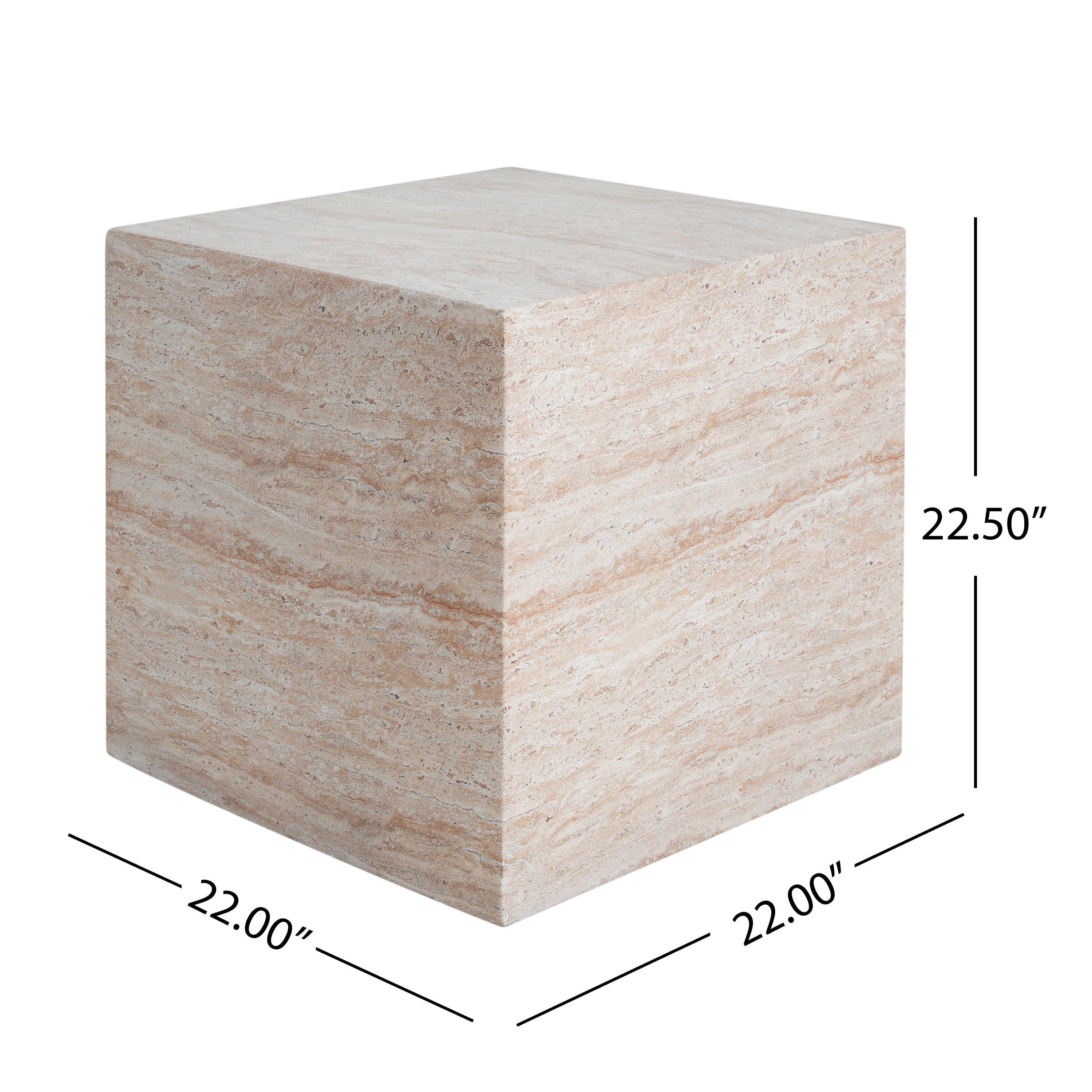 Outdoor/Indoor Square Travertine Lightweight Concrete Side Table