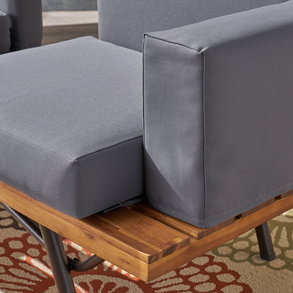 Canoga Outdoor Industrial Loveseat with Coffee Table