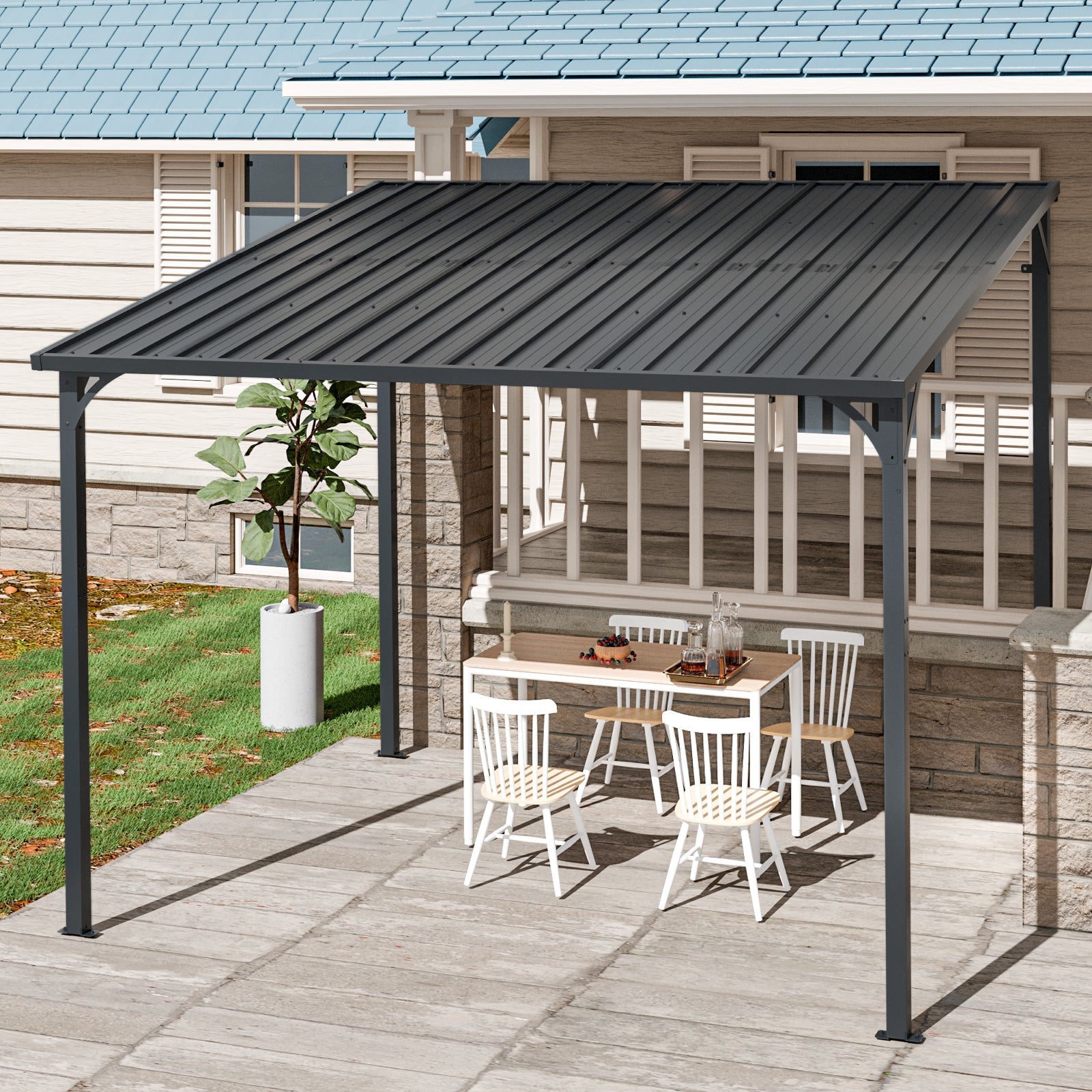 Outdoor Metal Pergola 8' x 10' with Inclined Roof