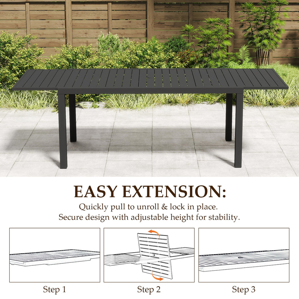 97.2"L Extendable Aluminum Outdoor Dining Table