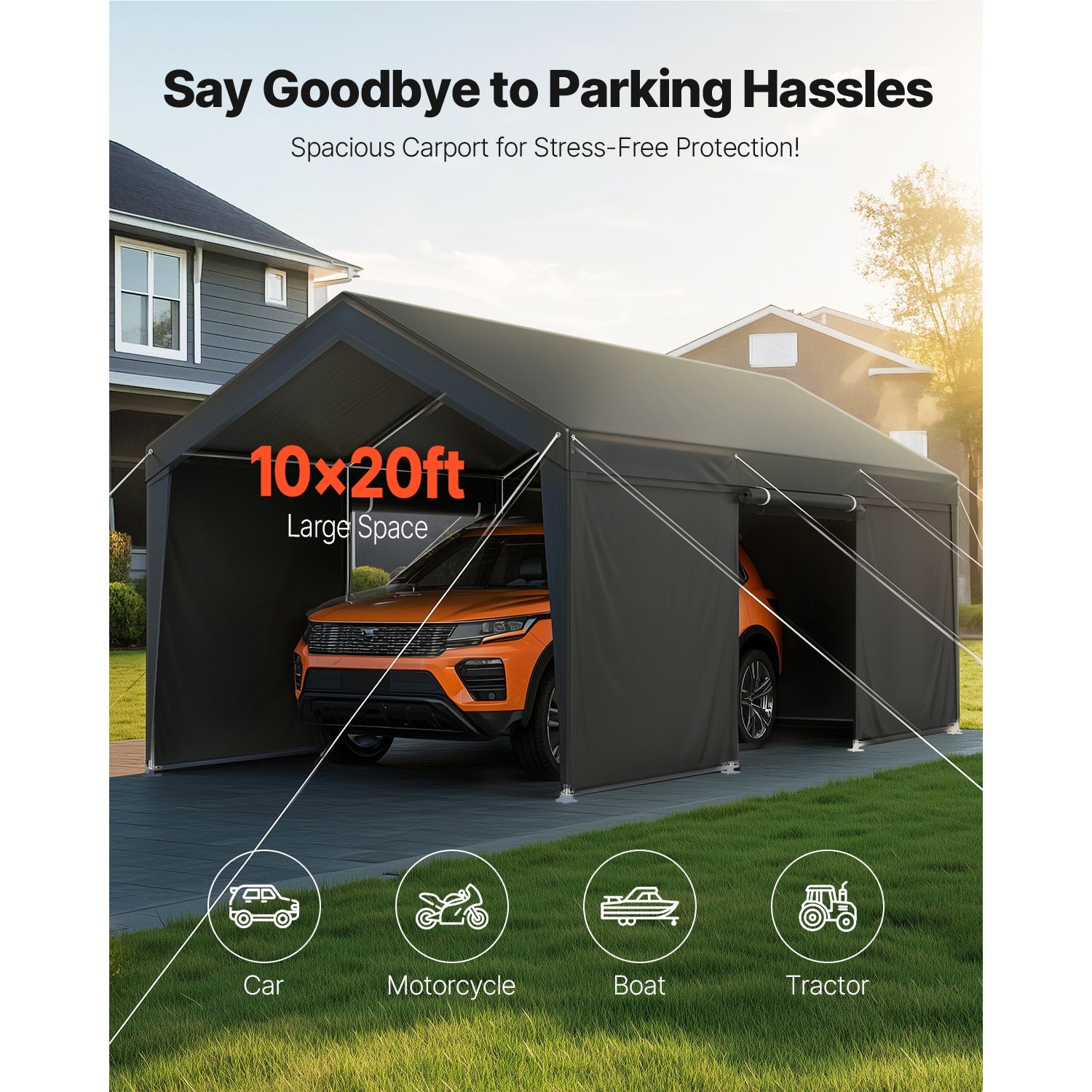 Heavy Duty Outdoor Car Canopy 12x20FT with Sidewalls