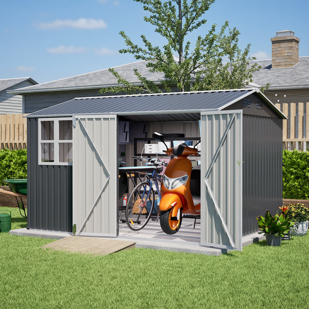 10X8FT Outdoor Steel Storage Shed with Clear Window