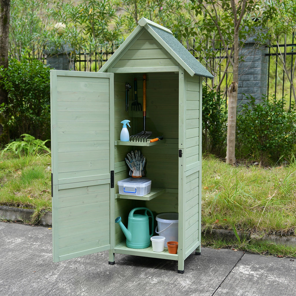 Outdoor Wooden Storage Shed, Tall Narrow Garden Tool Cabinet