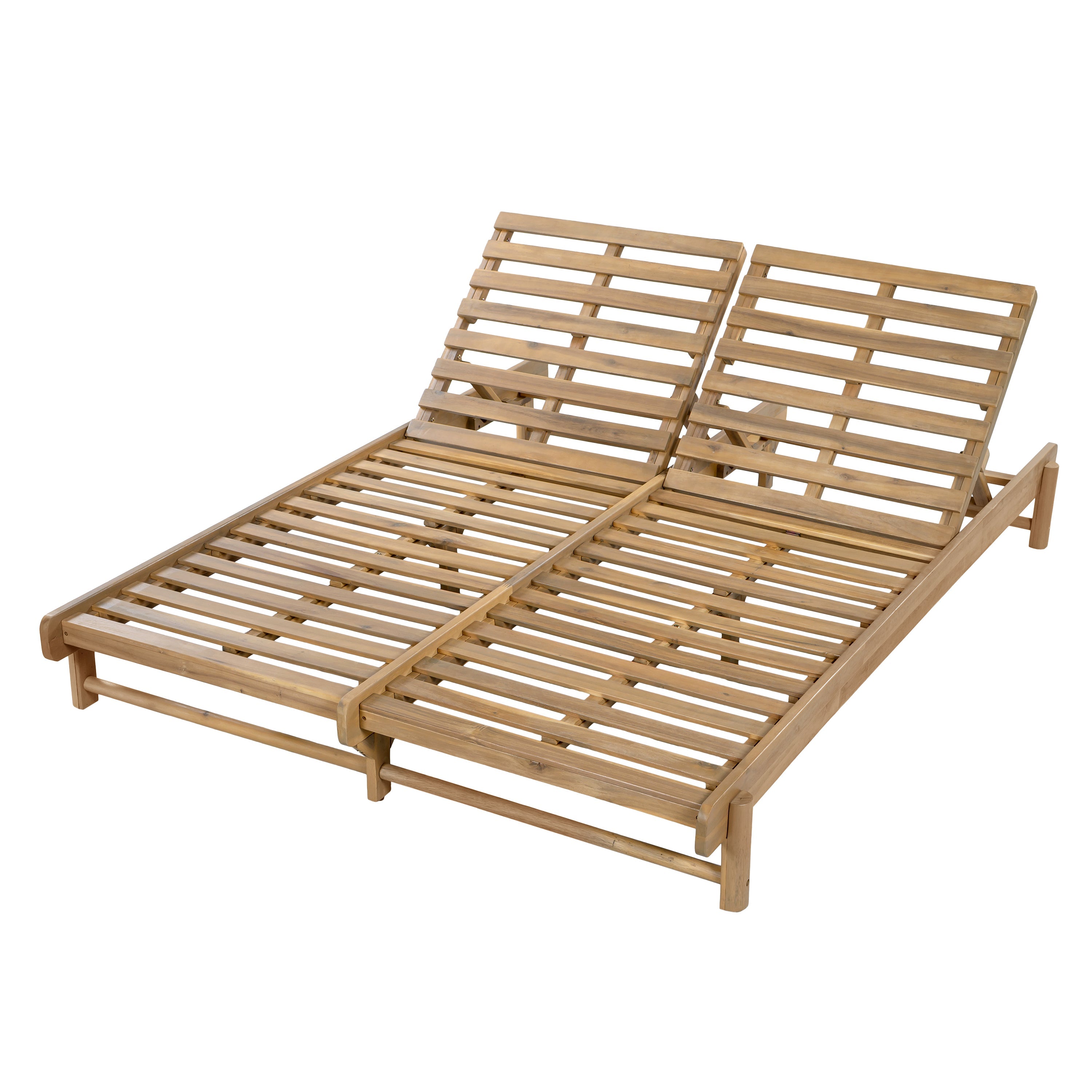 Light Teak Finish Acacia Wood Double Chaise Lounger