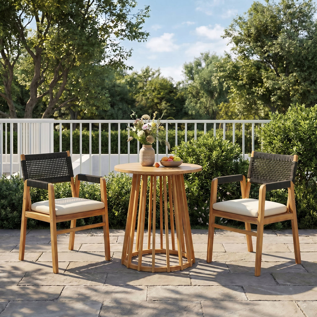 Outdoor 3-Pcs Acacia Wood Dining Set with Cushions