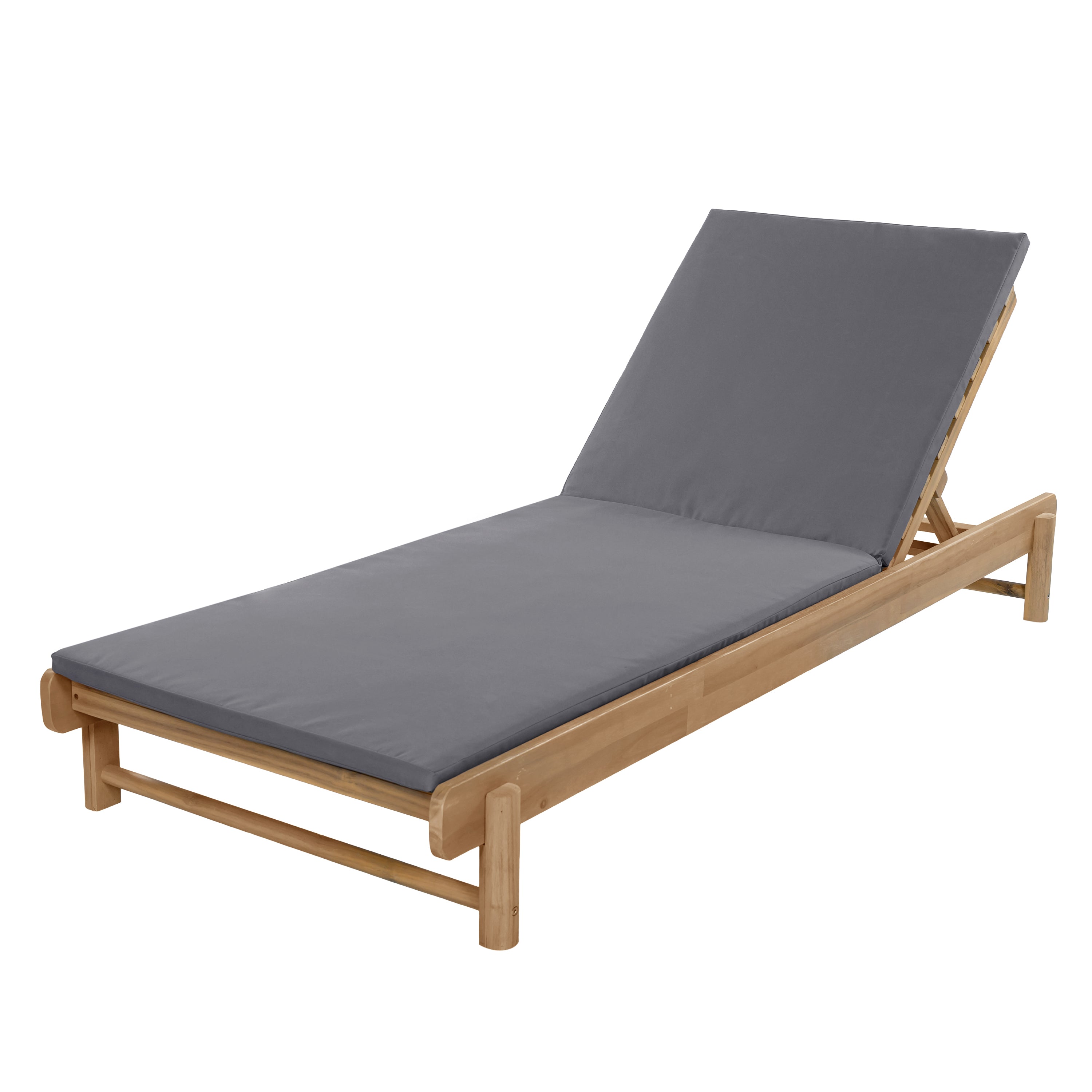 Light Teak Acacia Wood Chaise Lounge Set: 1 Frame + 1 2-Fold Dark