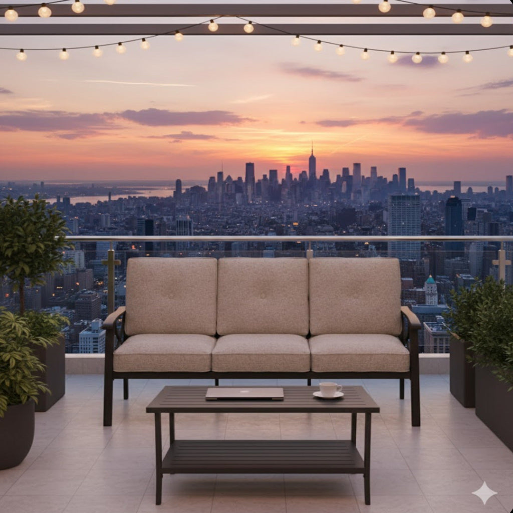 2 Piece Outdoor Patio Set, 70 Inches All-Weather Metal 3-Seat Sofa and Coffee Table