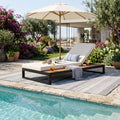 Black Iron & Teak Finish Chaise Lounge Set