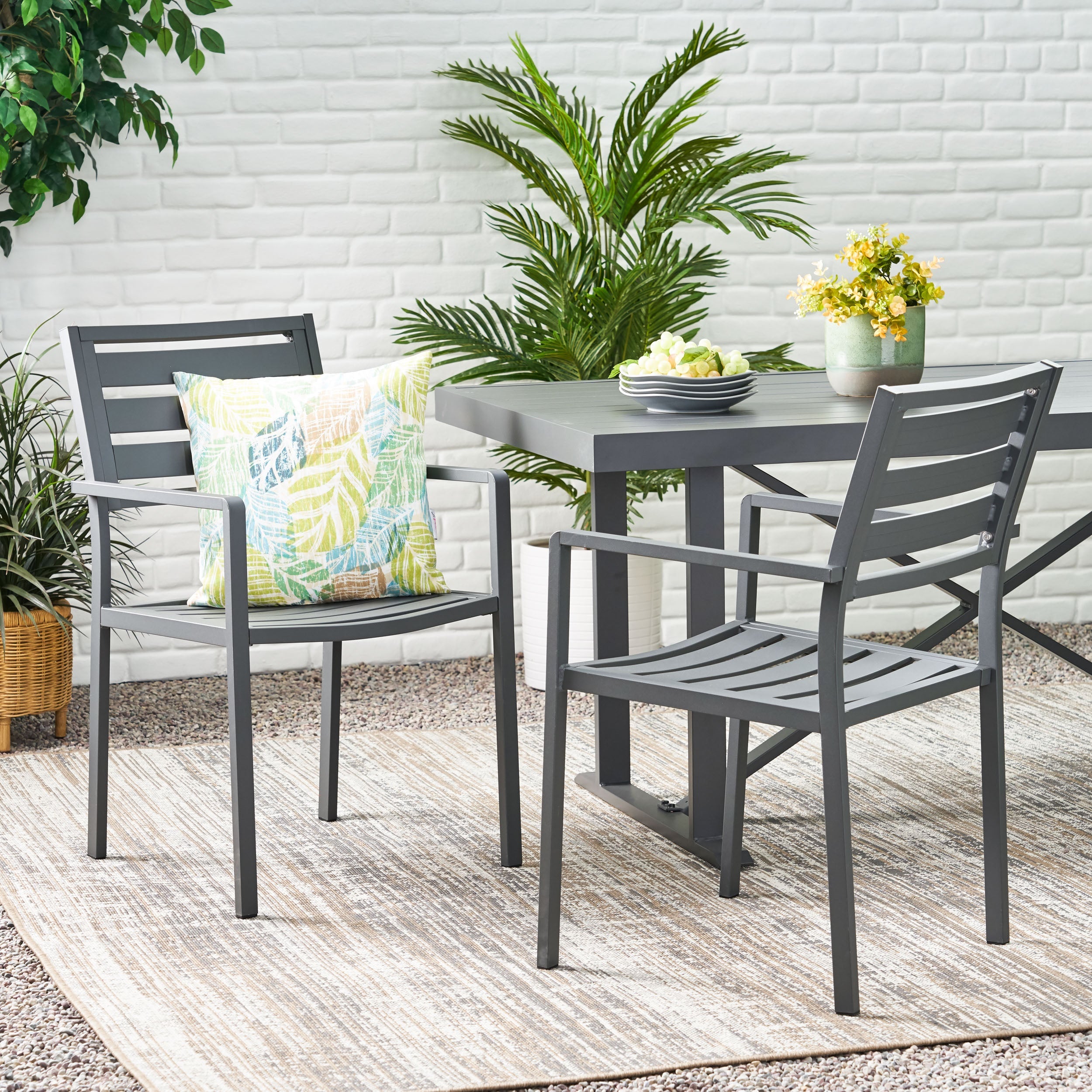Outdoor Modern Aluminum Dining Chair Set of 2
