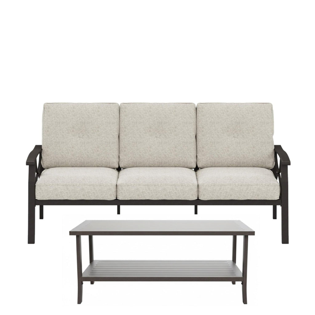 2 Piece Outdoor Patio Set, 70 Inches All-Weather Metal 3-Seat Sofa and Coffee Table