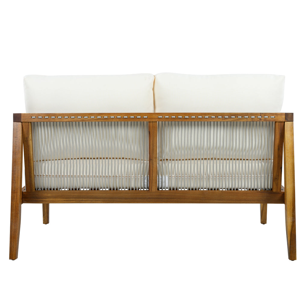 Outdoor 4-Piece Sofa Set, Acacia Wood Frame with Rope Detail
