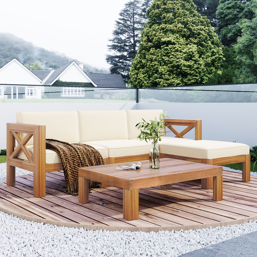 TOPMAX Outdoor Backyard Patio Wood 5-Piece Sectional Sofa Set