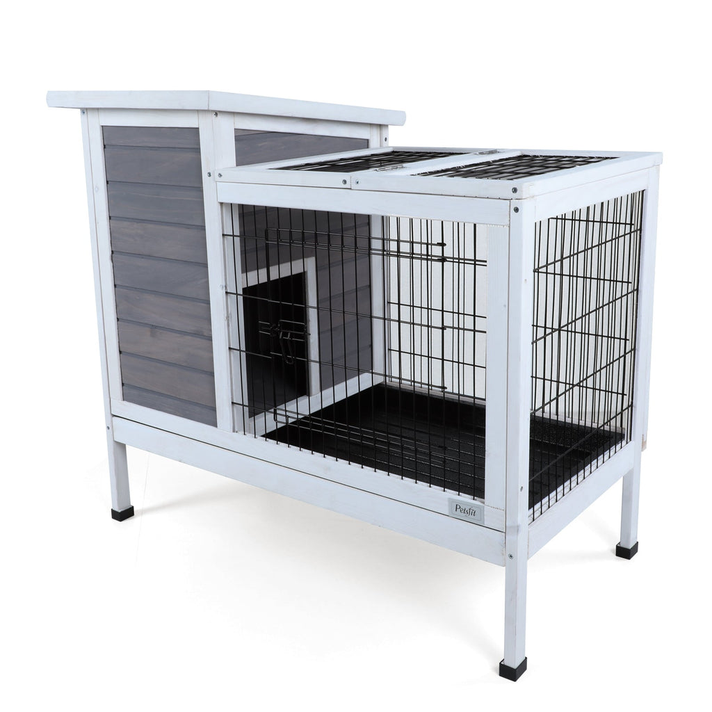 Two-Tier Wooden Rabbit Cage Outdoor Indoor for Small Animals