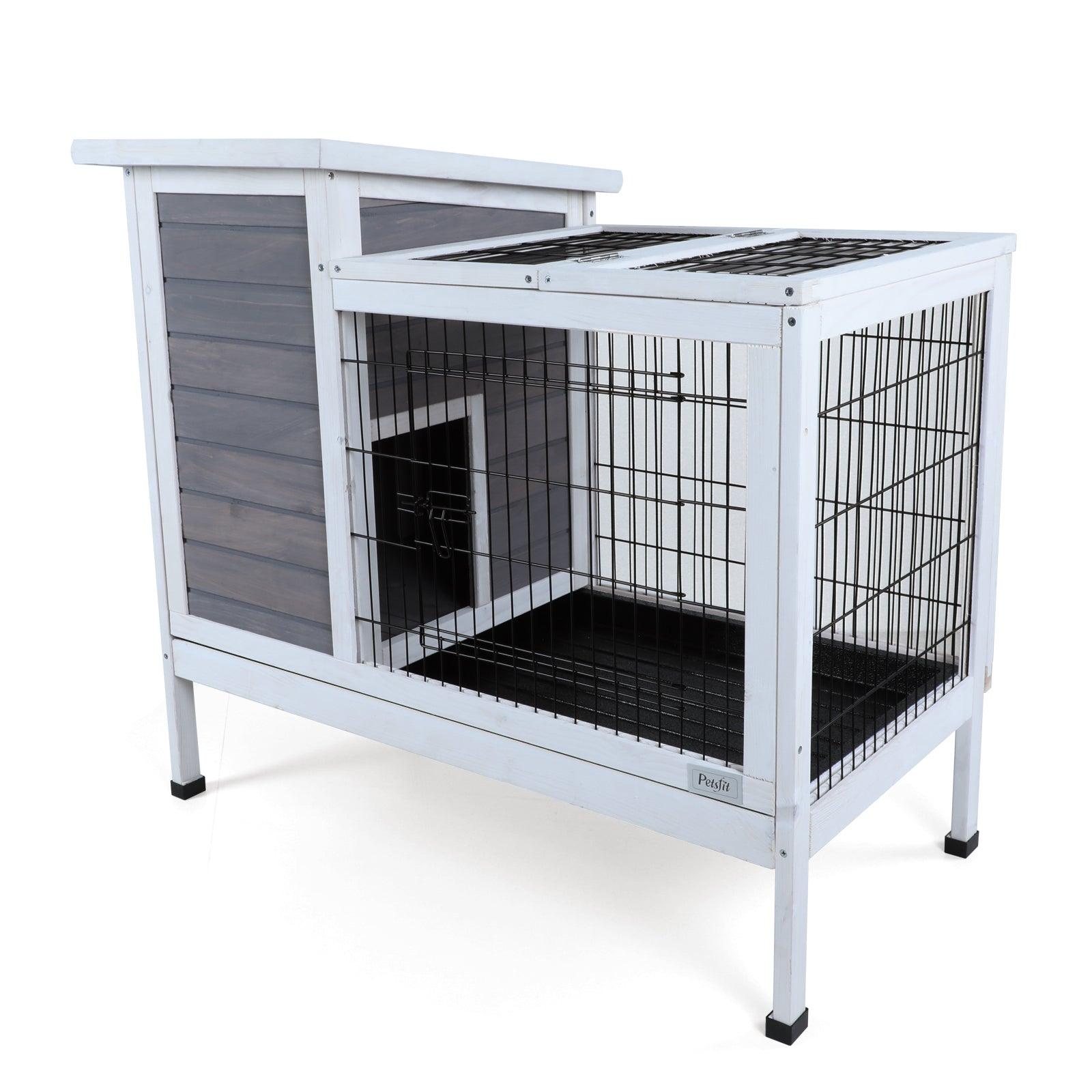 Two-Tier Wooden Rabbit Cage Outdoor Indoor for Small Animals