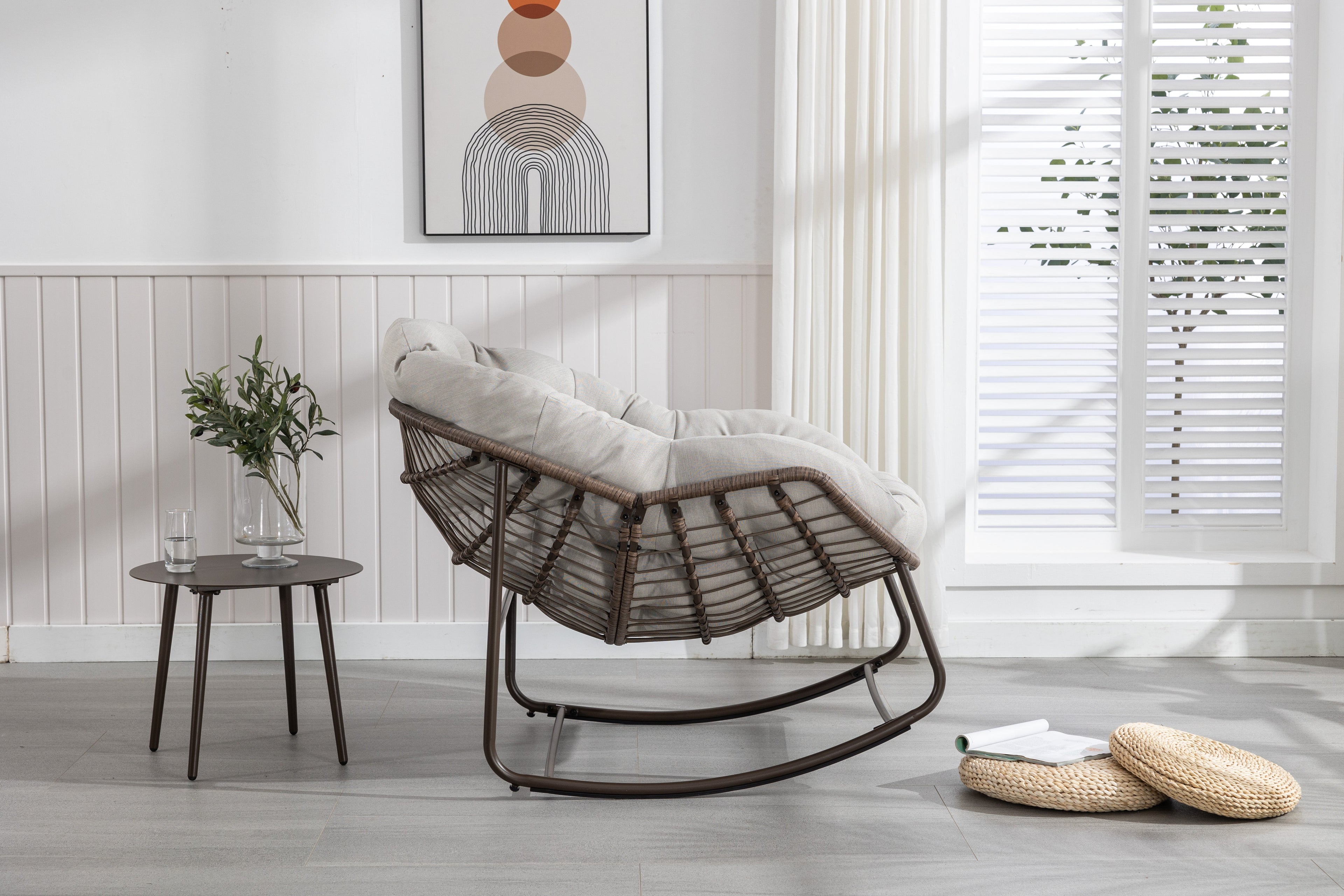Outdoor Rattan Rocking Chair With Padded Cushion