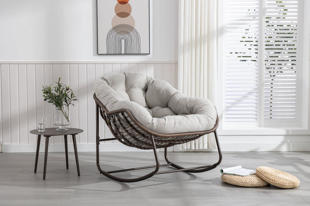 Outdoor Rattan Rocking Chair With Padded Cushion