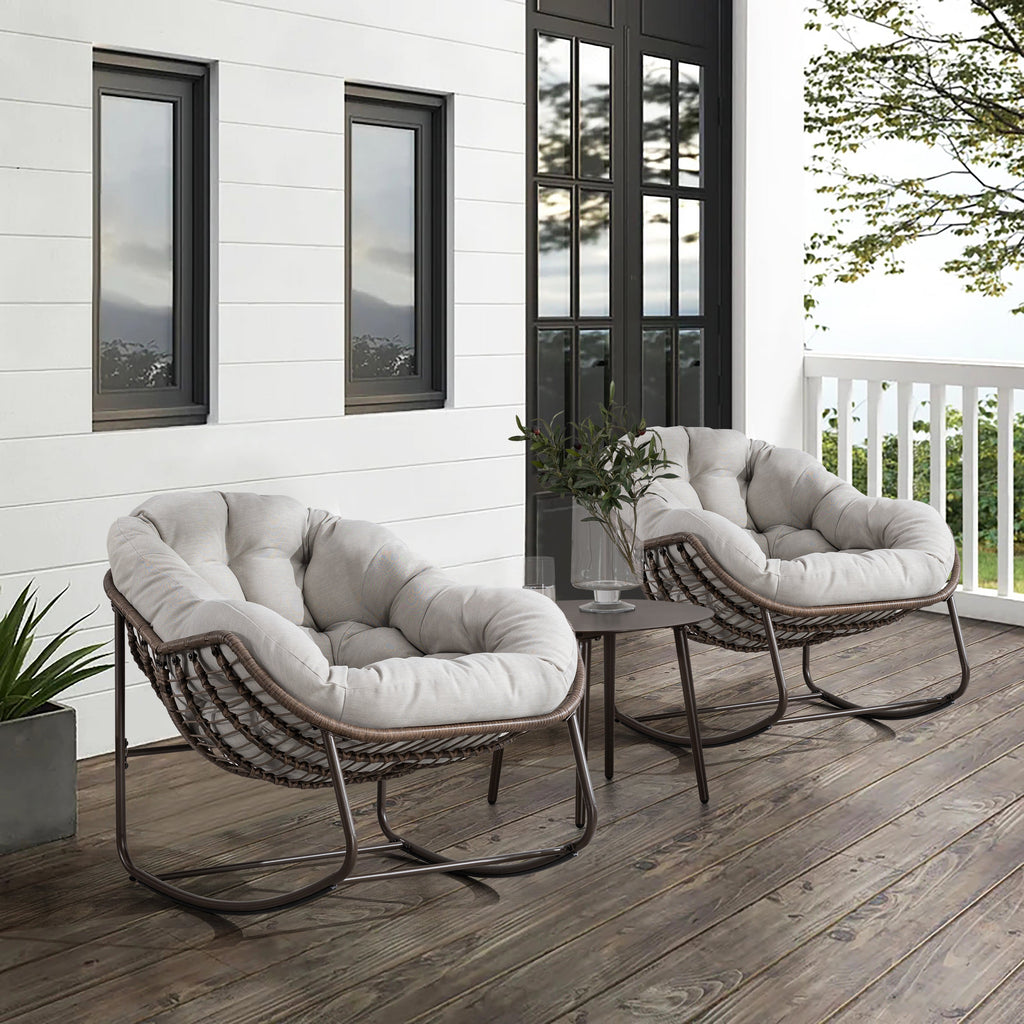 Outdoor Rattan Rocking Chair With Padded Cushion