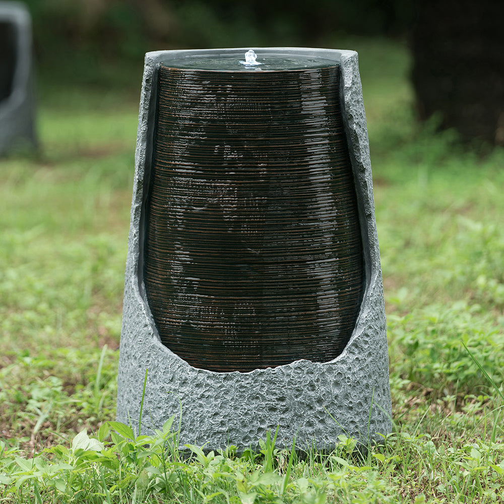 Indoor Outdoor Polyresin Water Fountain - Unique Broken Urn Design