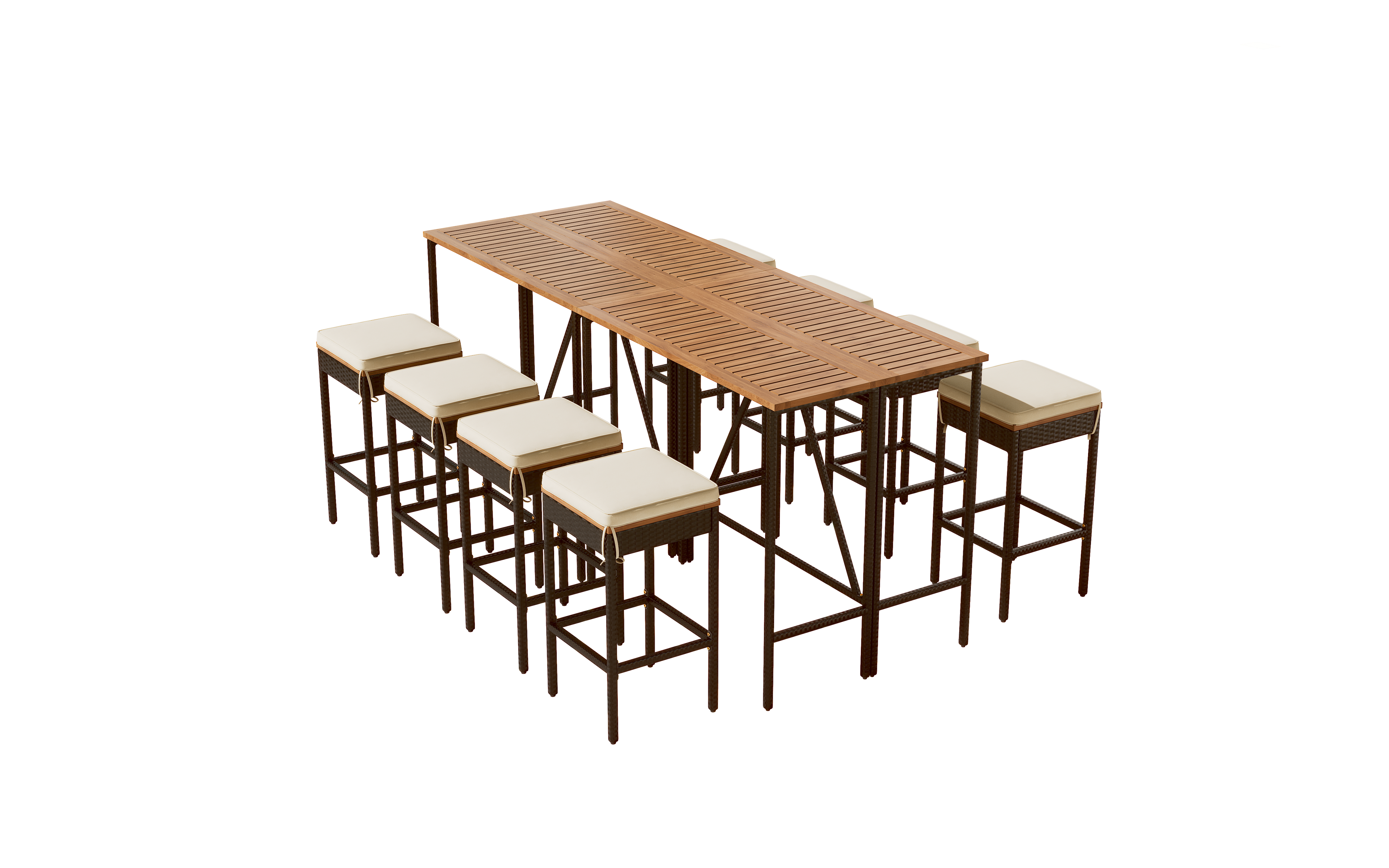 GO 10-Piece Outdoor Acacia Wood Bar Height Table And Stools Set