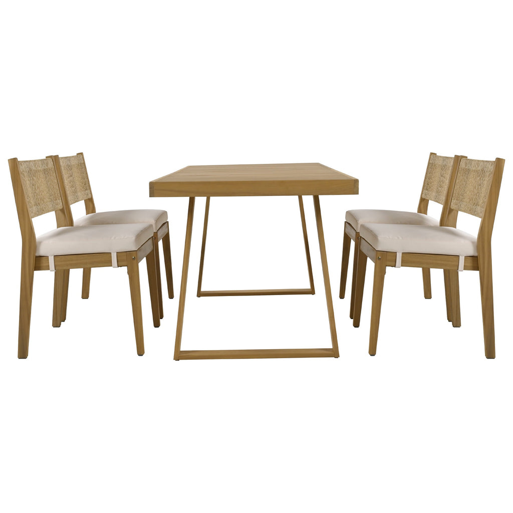 U_Style Multi-Person Outdoor Acacia Wood Dining Table and Chair Set