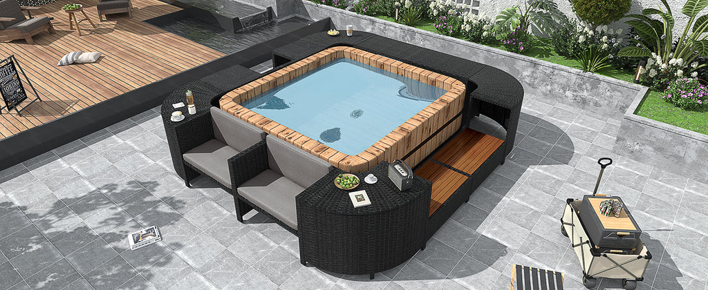 Spa Surround Spa Frame Quadrilateral Outdoor Rattan Sectional Sofa Set