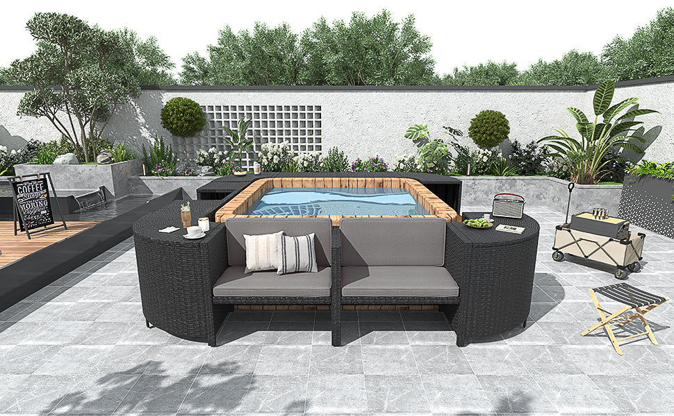 Spa Surround Spa Frame Quadrilateral Outdoor Rattan Sectional Sofa Set
