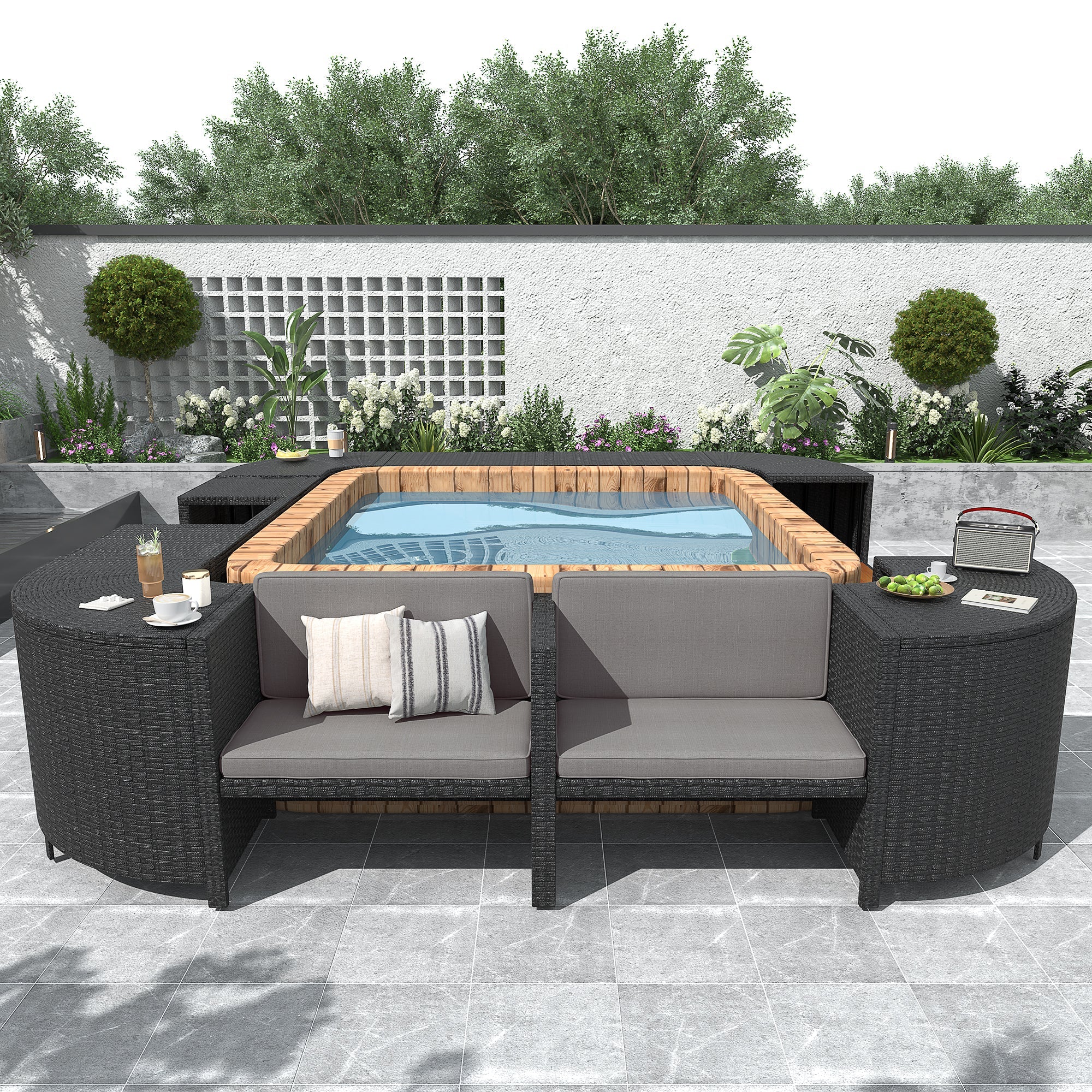 Spa Surround Spa Frame Quadrilateral Outdoor Rattan Sectional Sofa Set