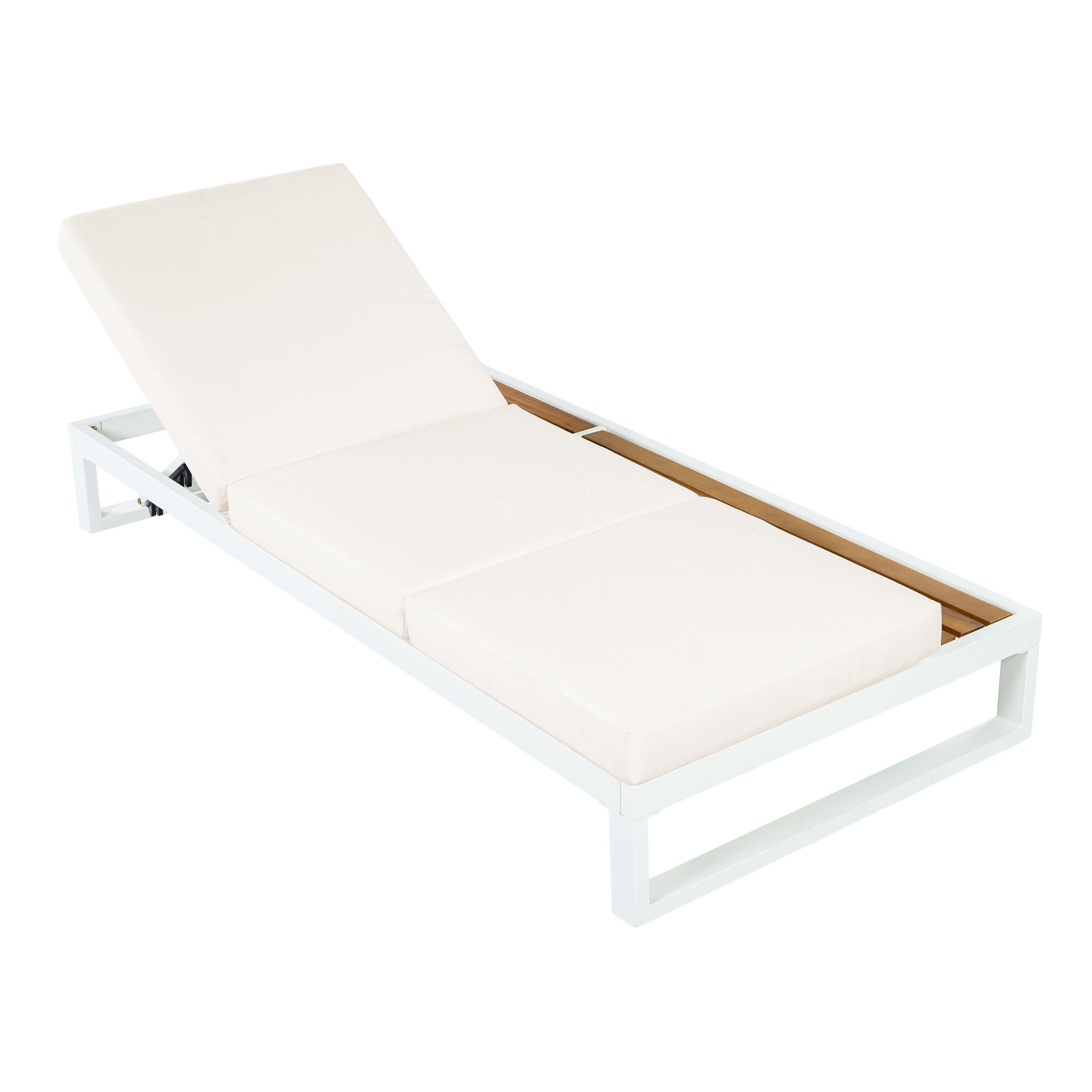 White Iron & Teak Finish Chaise Lounge Set