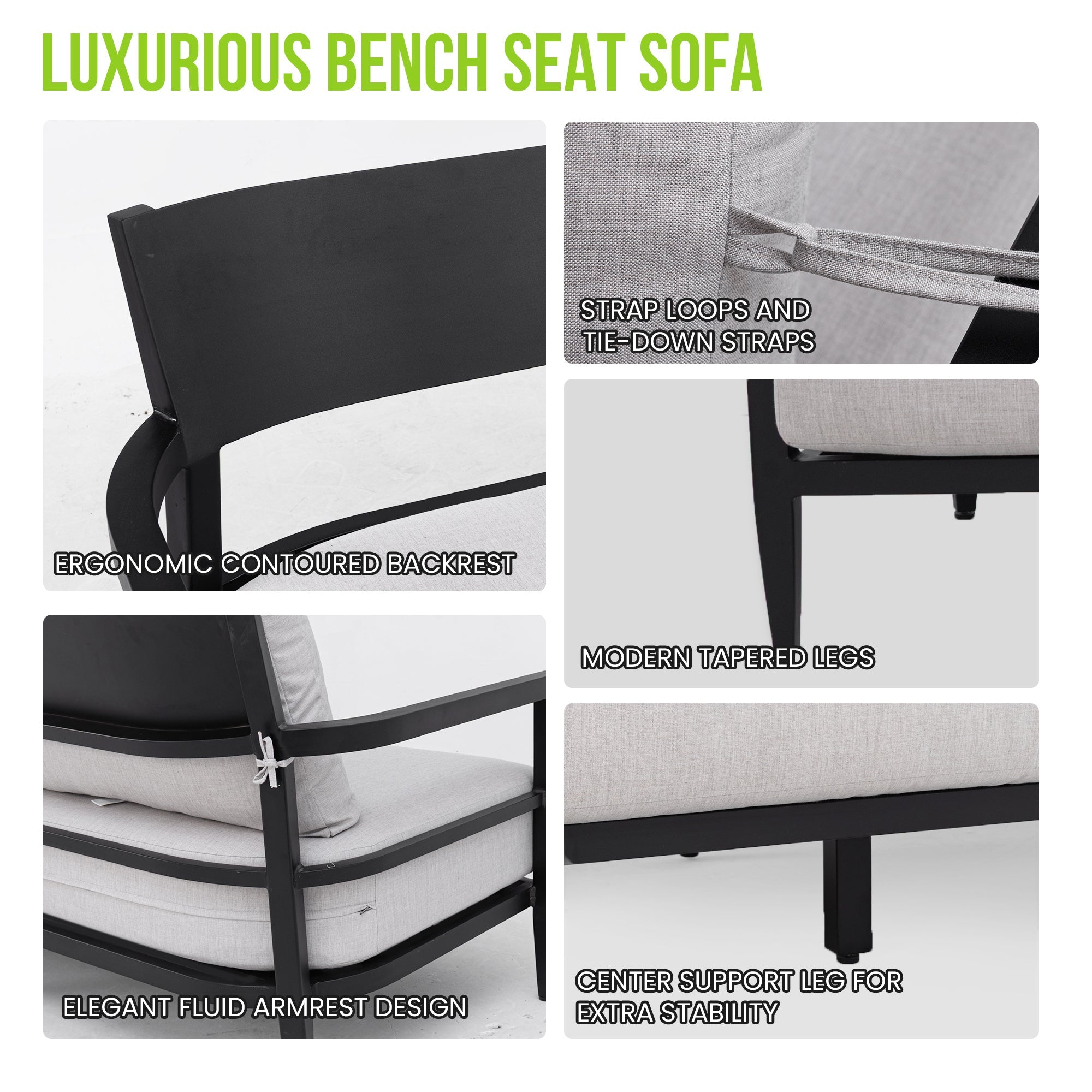 Modern Outdoor Fully Weld Bench Seat Sofa in Ember