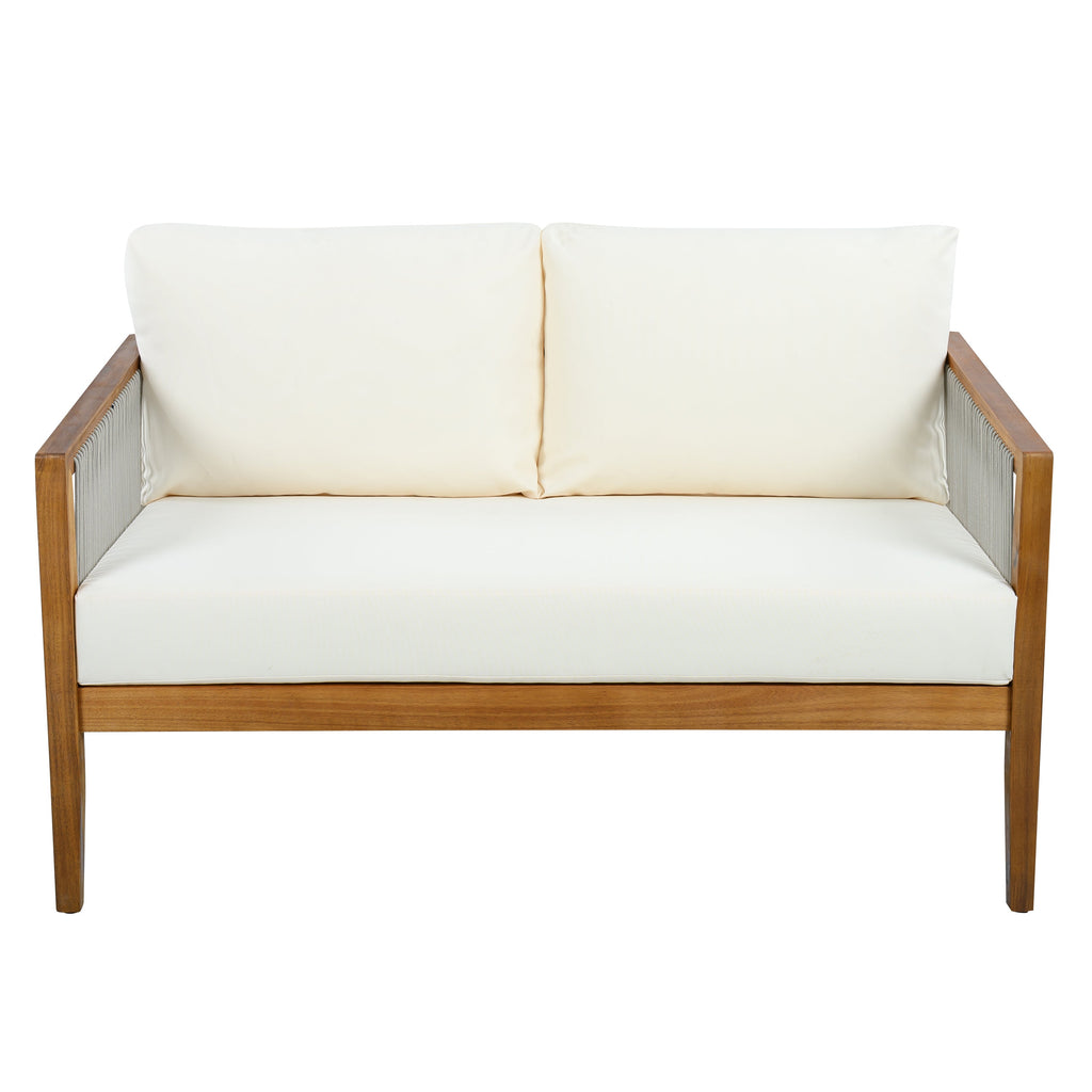 Outdoor 4-Piece Sofa Set, Acacia Wood Frame with Rope Detail