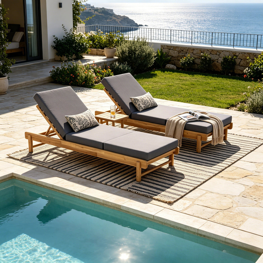 Light Teak Acacia Wood Chaise Lounge Set