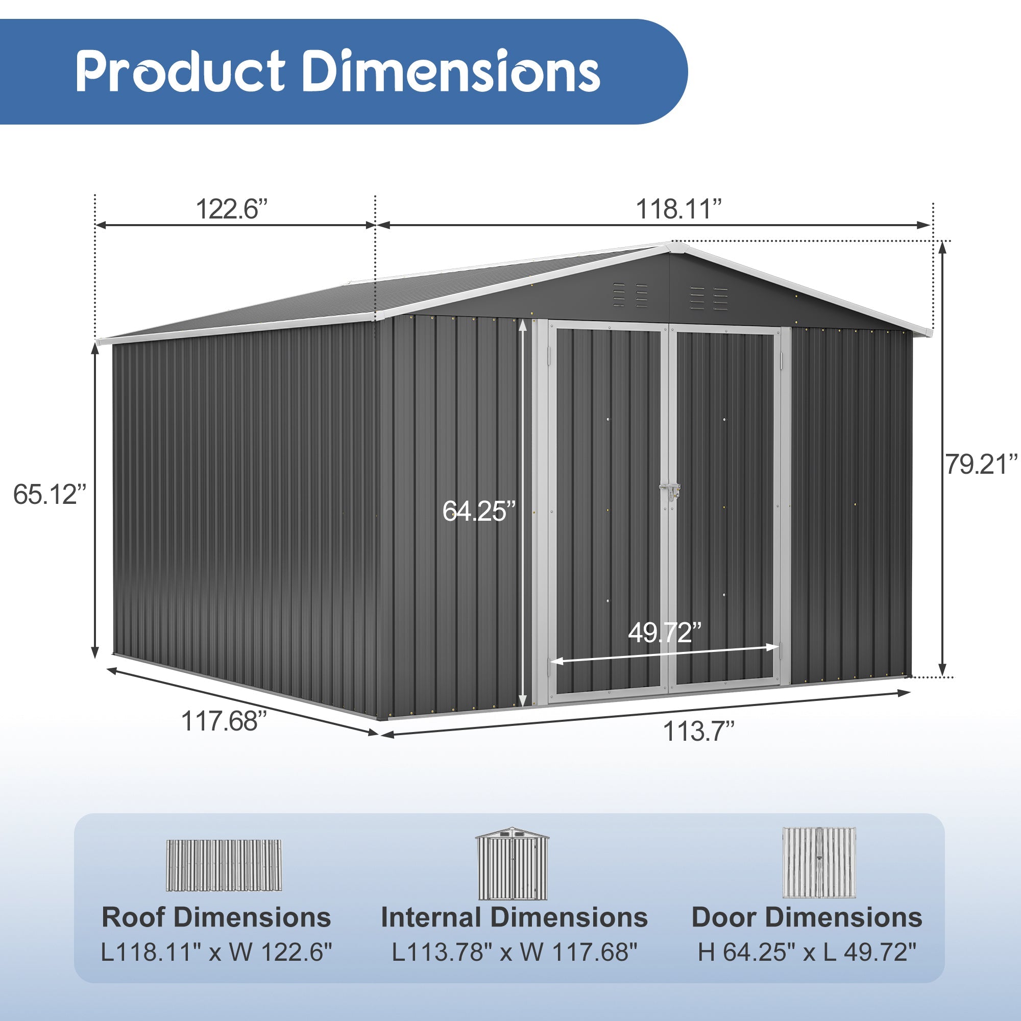 10x10 Ft Large Outdoor Metal Storage Shed