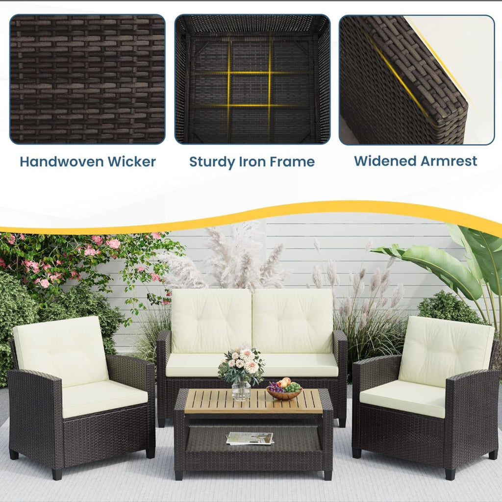4-Piece All Weather Wicker Outdoor Patio Conversation Set