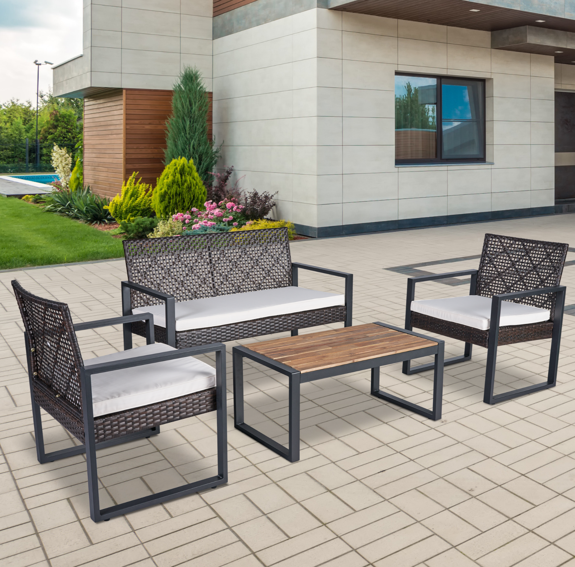 4-Piece Patio Furniture Set Outdoor Balcony Porch Garden