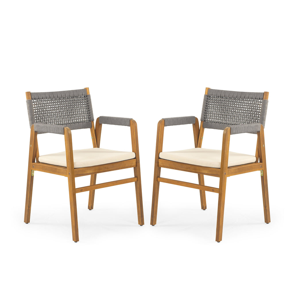 Outdoor 5 Pieces Rustic Patio Acacia Bistro Set with Cushions
