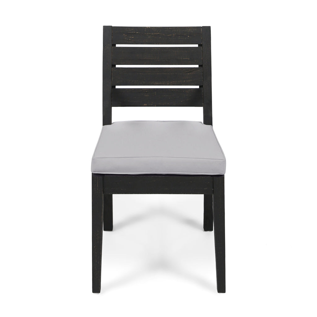 Outdoor Acacia Wood Armless Dining Chair with Cushions (Set of 2)