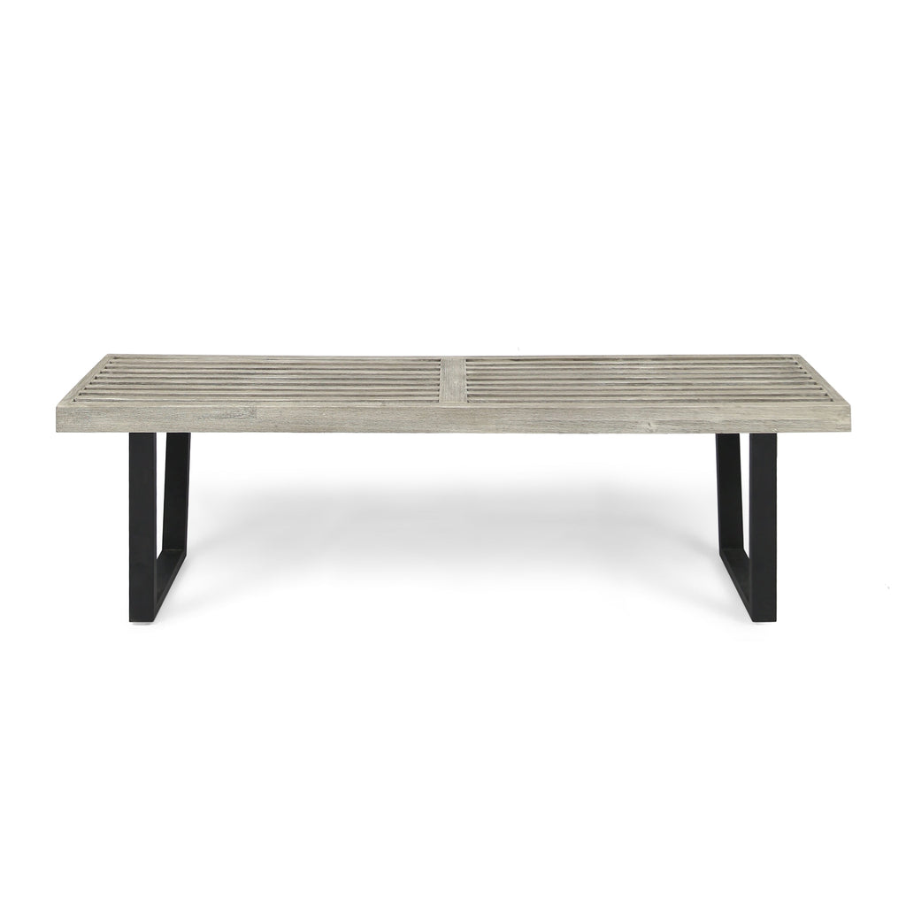 Metal/Solid Wood Outdoor Bench