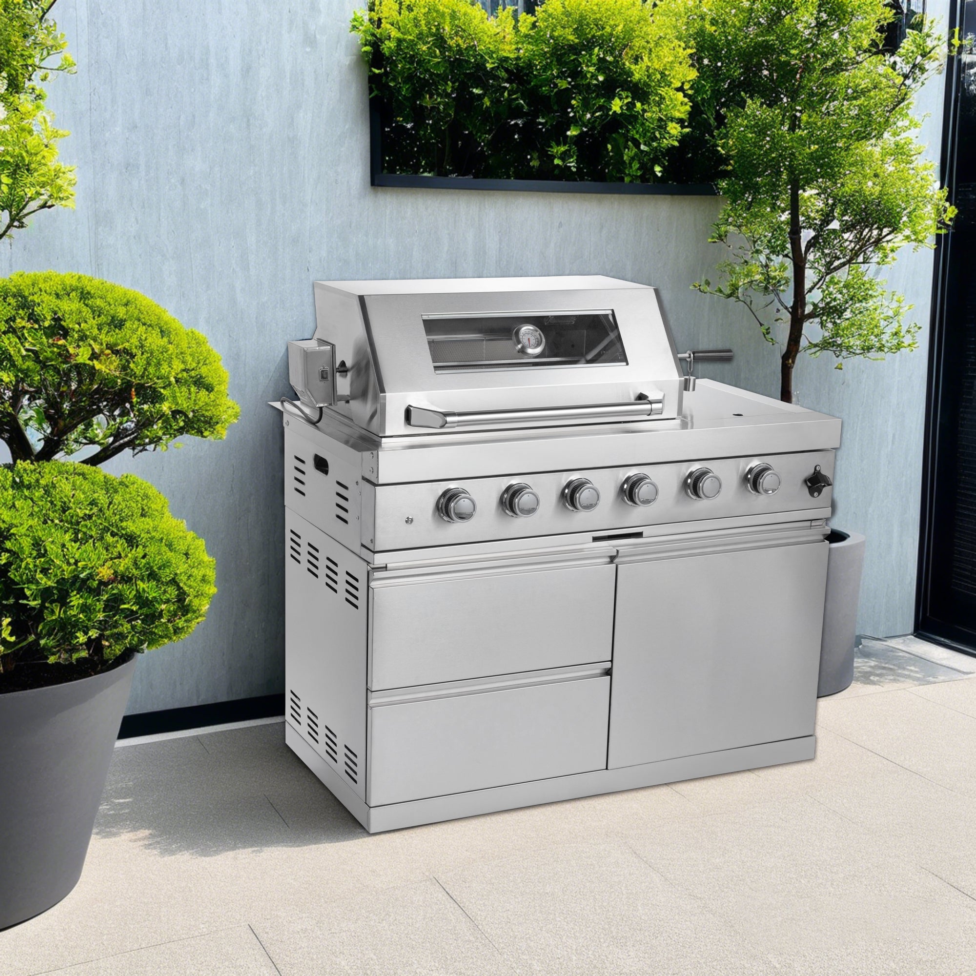 Gas Grill with Four Burners - Stainless Steel Outdoor Kitchen Islands