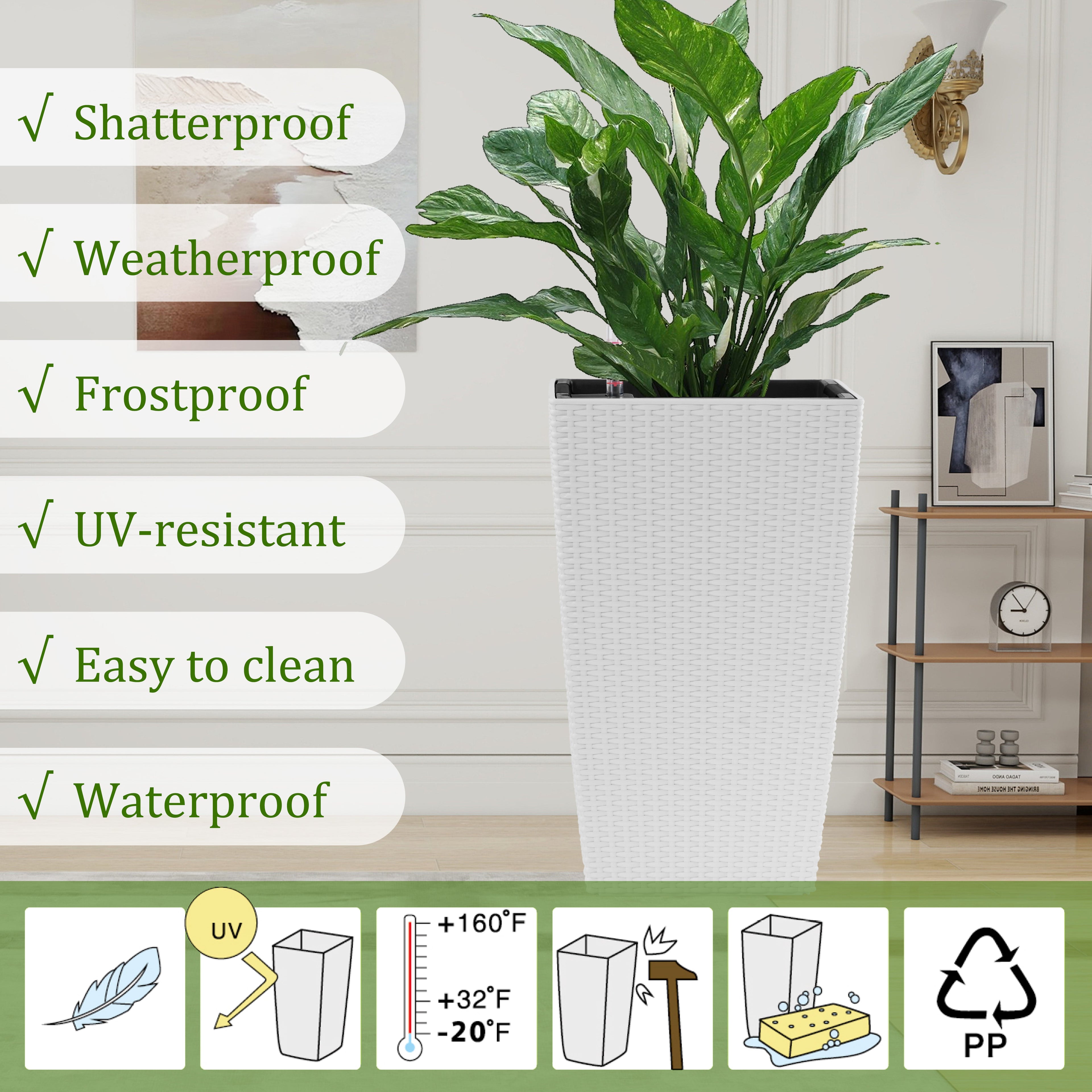 Indoor/Outdoor Modern Faux Rattan Design Square Planter