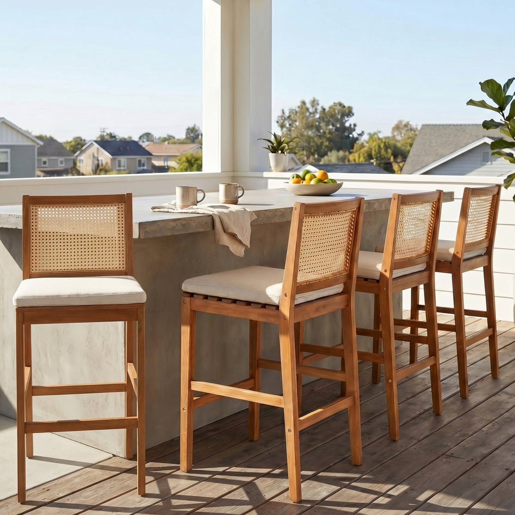 Kirkby Outdoor Barstool with Cushion, Teak Finish Wood