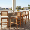 Kirkby Outdoor Barstool with Cushion, Teak Finish Wood