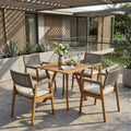 Outdoor 5 Pieces Rustic Patio Acacia Bistro Set with Cushions