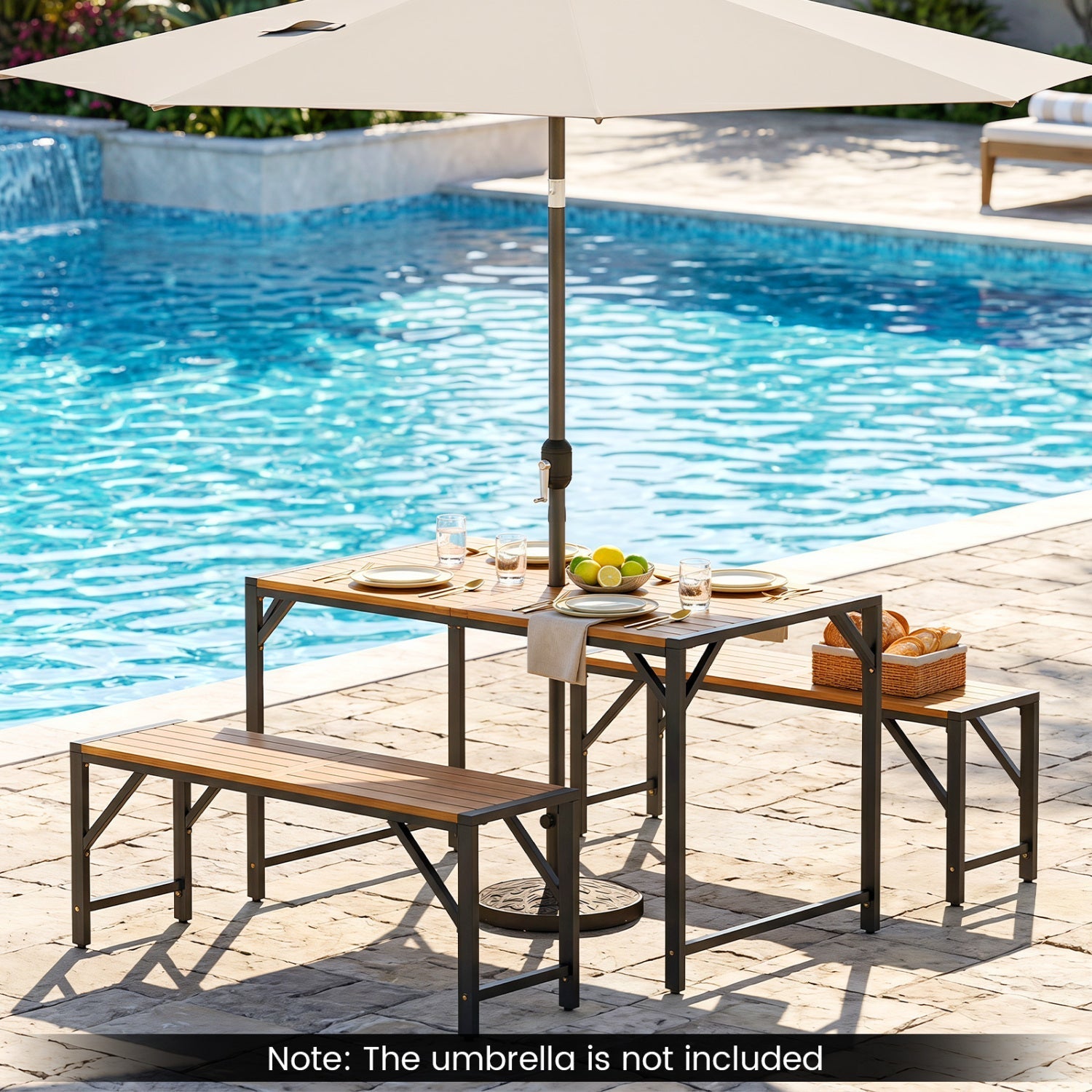51" Acacia Wood Patio Dining Table with Umbrella Hole