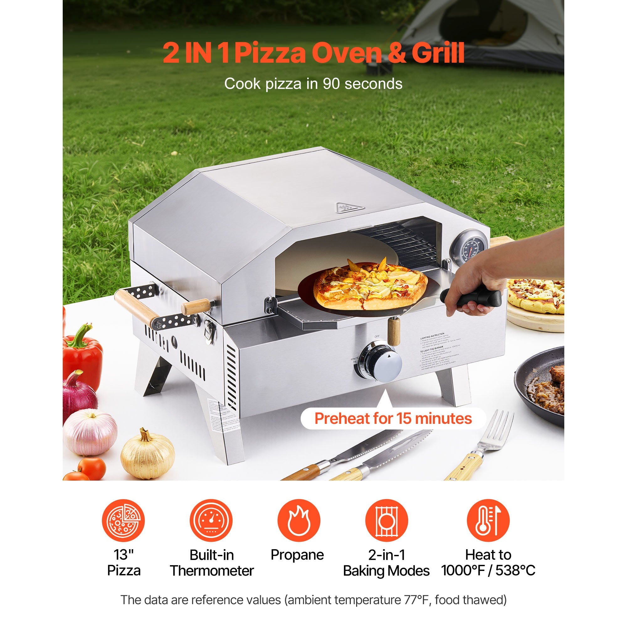 Outdoor Pizza Oven, 13 in Gas Fired Pizza-Maker