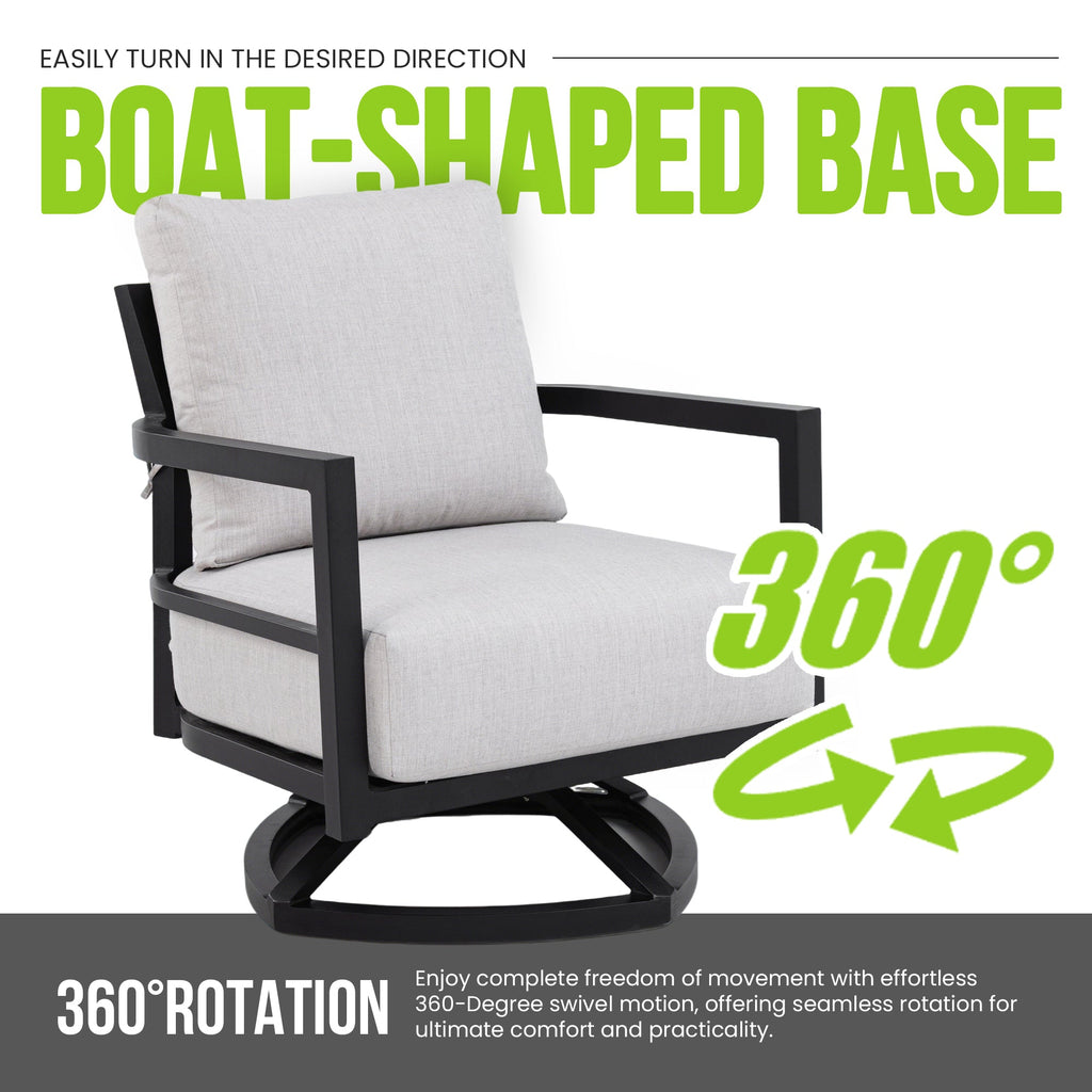 Modern Outdoor Fully Weld Swivel Lounge Chair – Premium Aluminum Frame in Ember
