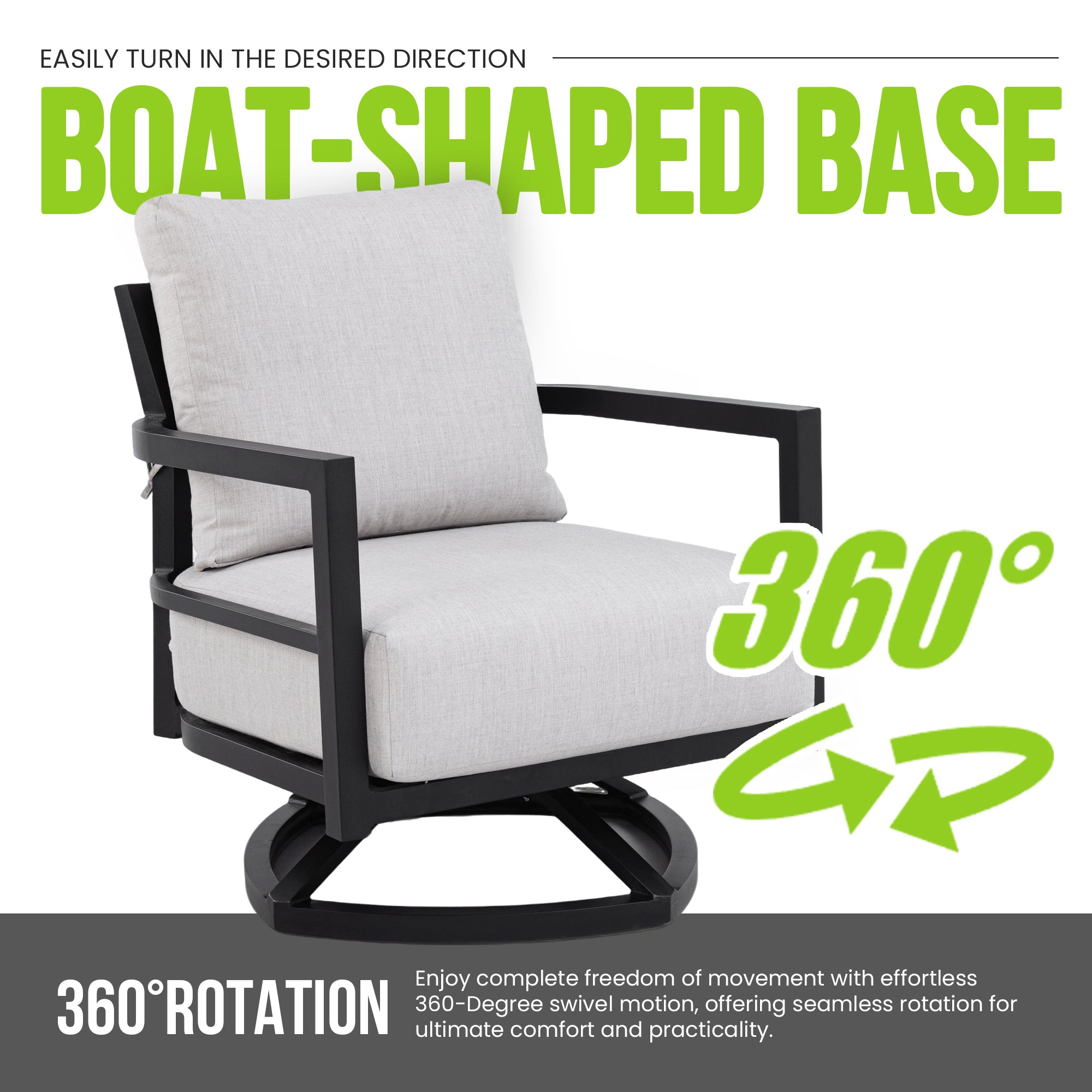 Modern Outdoor Fully Weld Swivel Lounge Chair – Premium Aluminum Frame in Ember