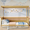 Full Size Canopy Bed Frame with Guardrails for Kids